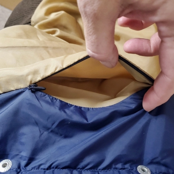 True Religion Navy & Brown Sz Large Cropped Puffer Jacket Coat - Picture 5 of 8